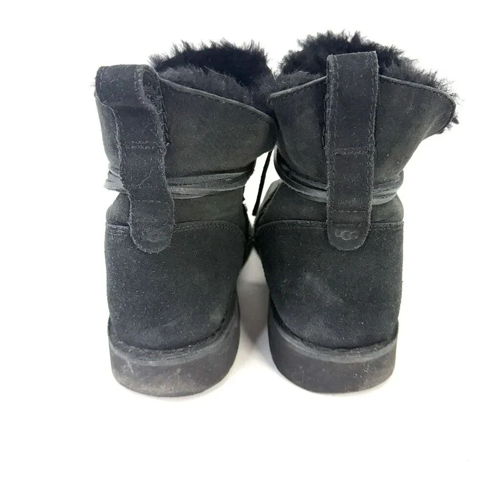 UGG Boots Womens 8 Esther Classic Shearling Winter Bootie 1103809 Black Suede